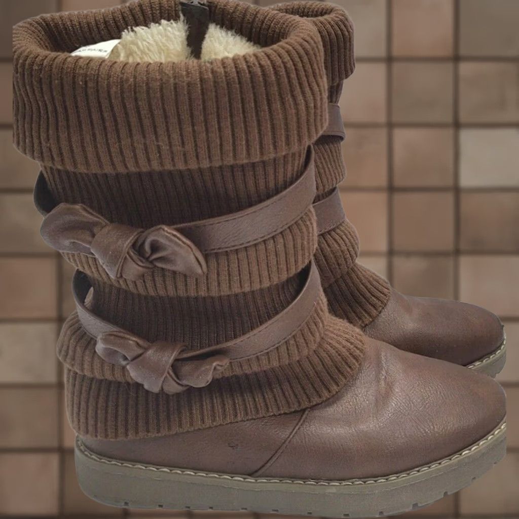 Vintage Dream Pairs Women's 4 Brown Slouch Boots Faux Fur Lined Side Zipper Buckles Size US 4 / IT 34 - 1 Thumbnail
