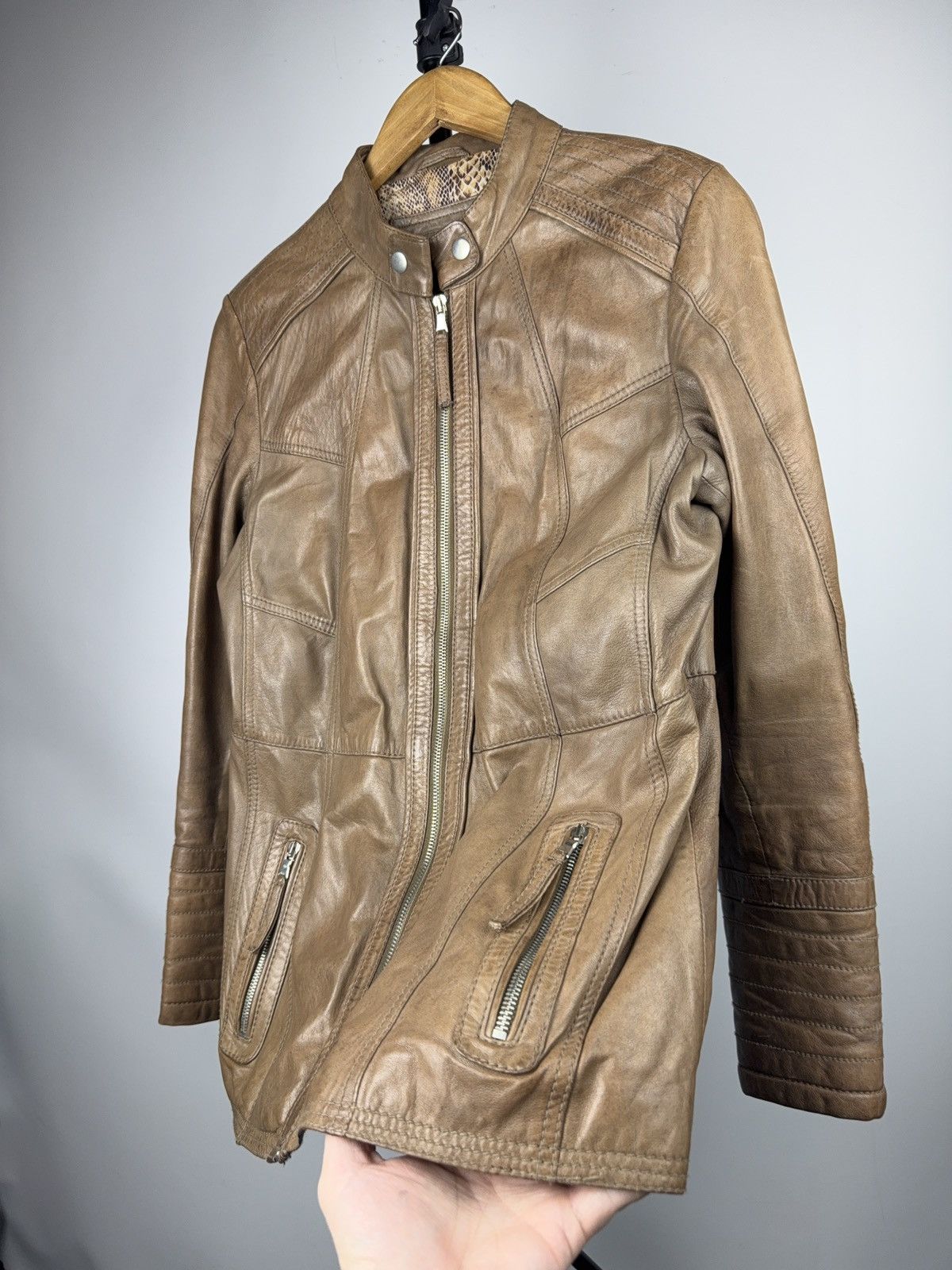 Genuine Leather Vintage 00s Avant Garde Brown Leather Biker Moto Jacket Size M / US 6-8 / IT 42-44 - 3 Thumbnail