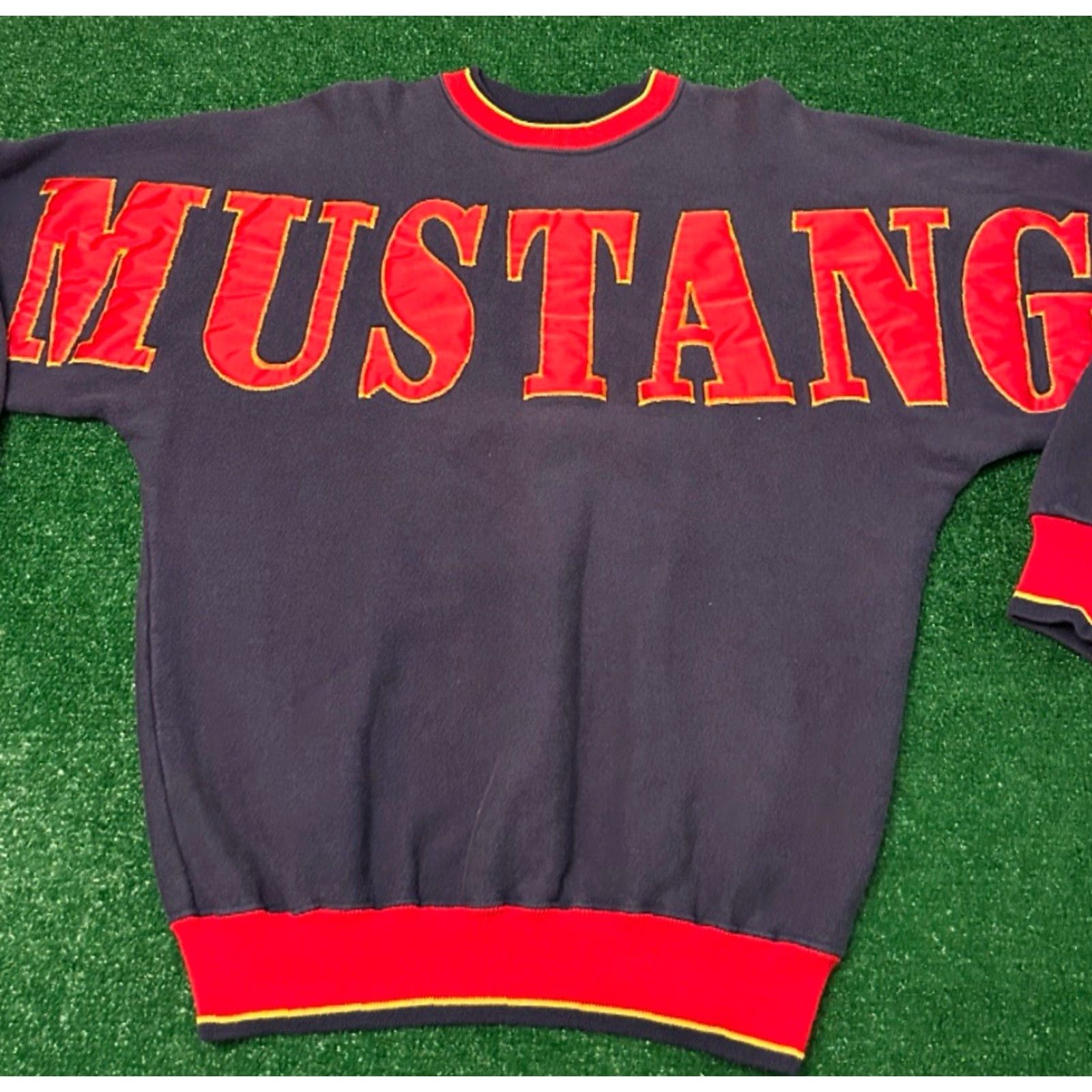 VINTAGE Ford Mustang Logo Crewneck Sweatshirt Men Large Blue 90s