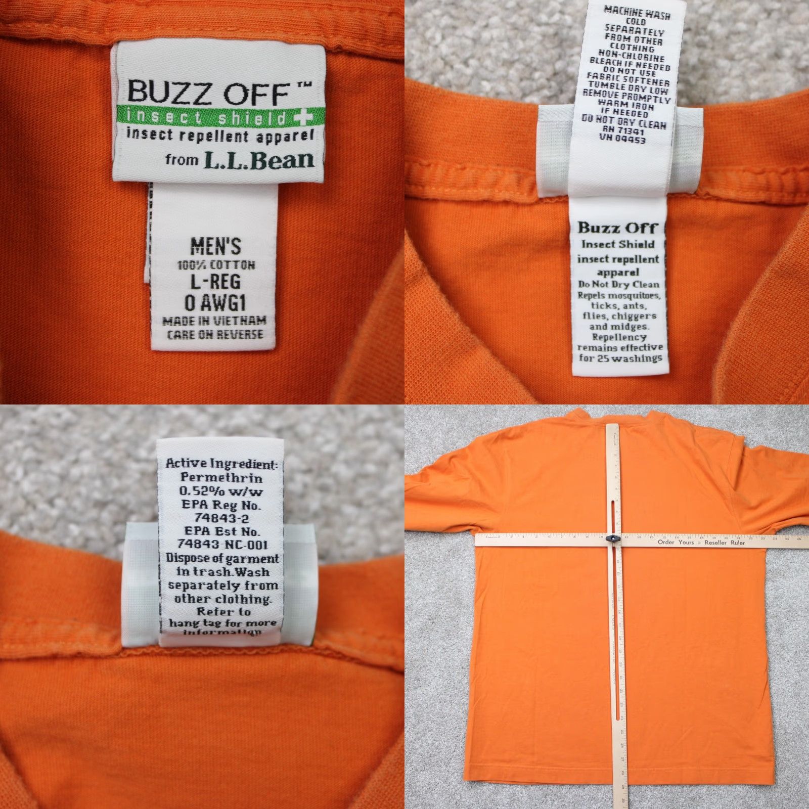 Vintage L.L. Bean Buzz Off Shirt Mens Large Orange Insect Shield Cotton Long Sleeve Size US L / EU 52-54 / 3 - 8 Thumbnail