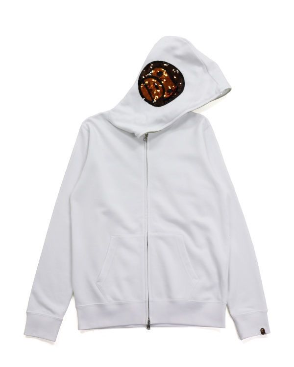 image of Bape Baby Milo Sequin Full Zip Hoodie in White, Women's (Size Small)