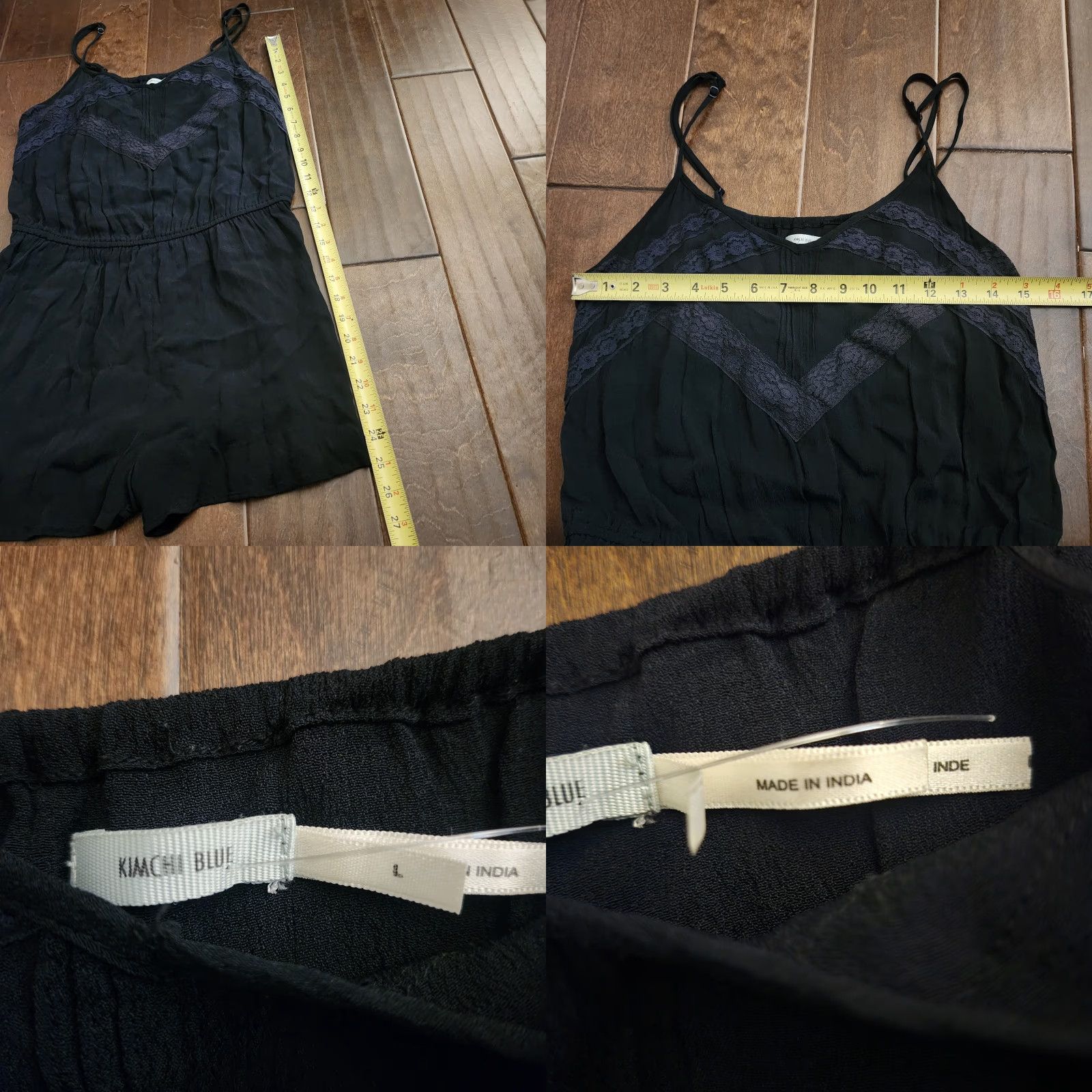 Vintage Kimchi Blue Romper Womens Large Black Lace Trim Sleeveless Elastic Waist Romper Beach Summer 2010s Womens Size 36" / US 14 / IT 50 - 8 Thumbnail