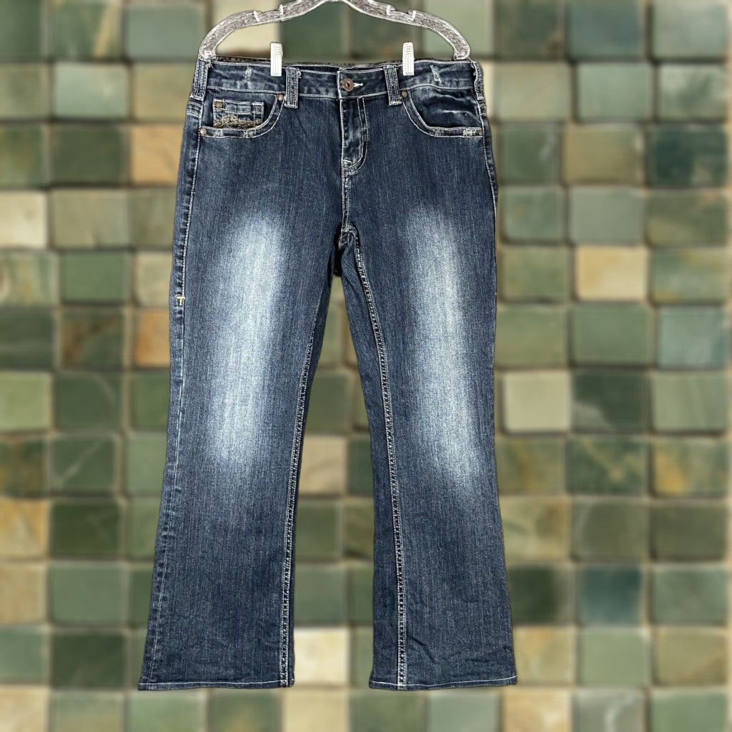 CO VINTAGE Cowboy Tuff Co Dark Don’t Fence Me In Jeans Women’s 32 Blue Bootcut Womens 32 Jeans Size 24" / US 00 / IT 34 - 1 Thumbnail