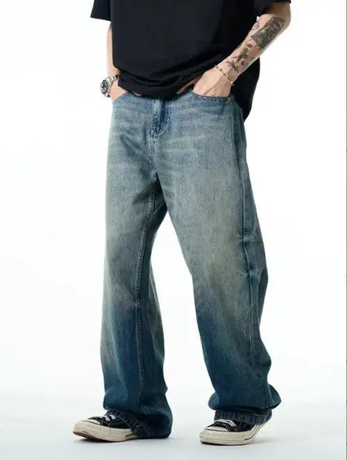 Japanese Brand × Jean Blue washed distressed American street oversized loose jeans Size US 34 / EU 50 - 1 Thumbnail
