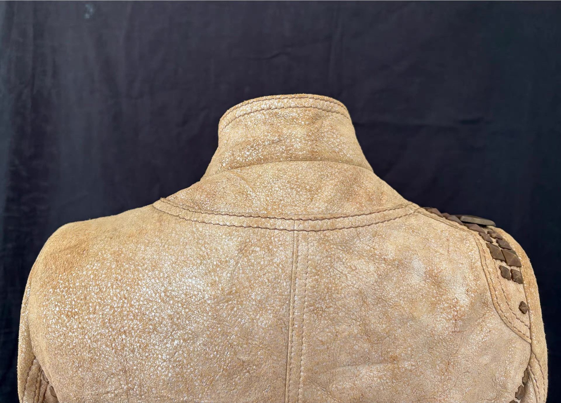 Just Cavalli Just Cavalli Women's Cracked Studded Leather Jacket Ｑ21 Size M / US 6-8 / IT 42-44 - 6 Thumbnail