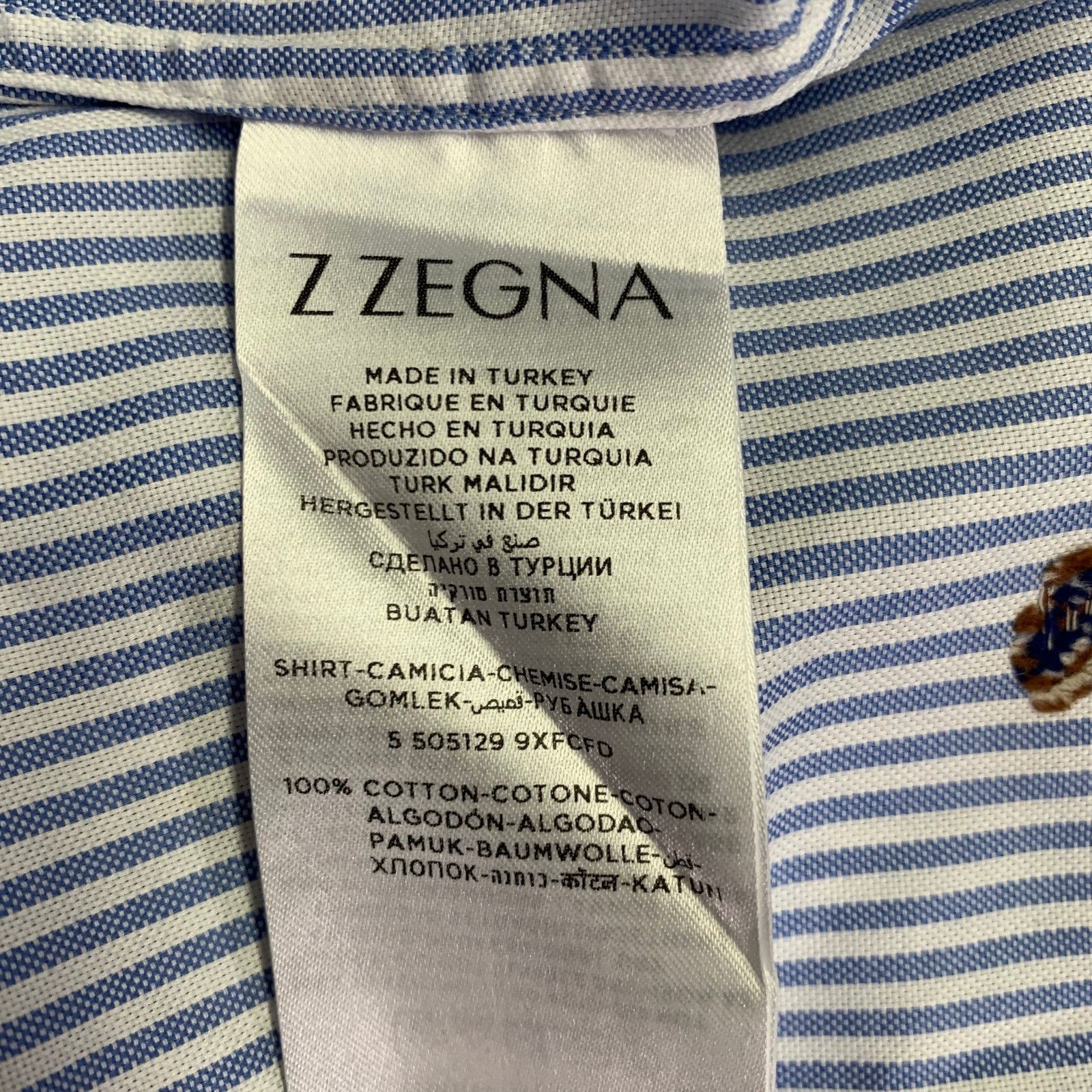 Z Zegna Blue White Stripe Cotton One Pocket Long Sleeve Shirt Size US XL / EU 56 / 4 - 6 Thumbnail