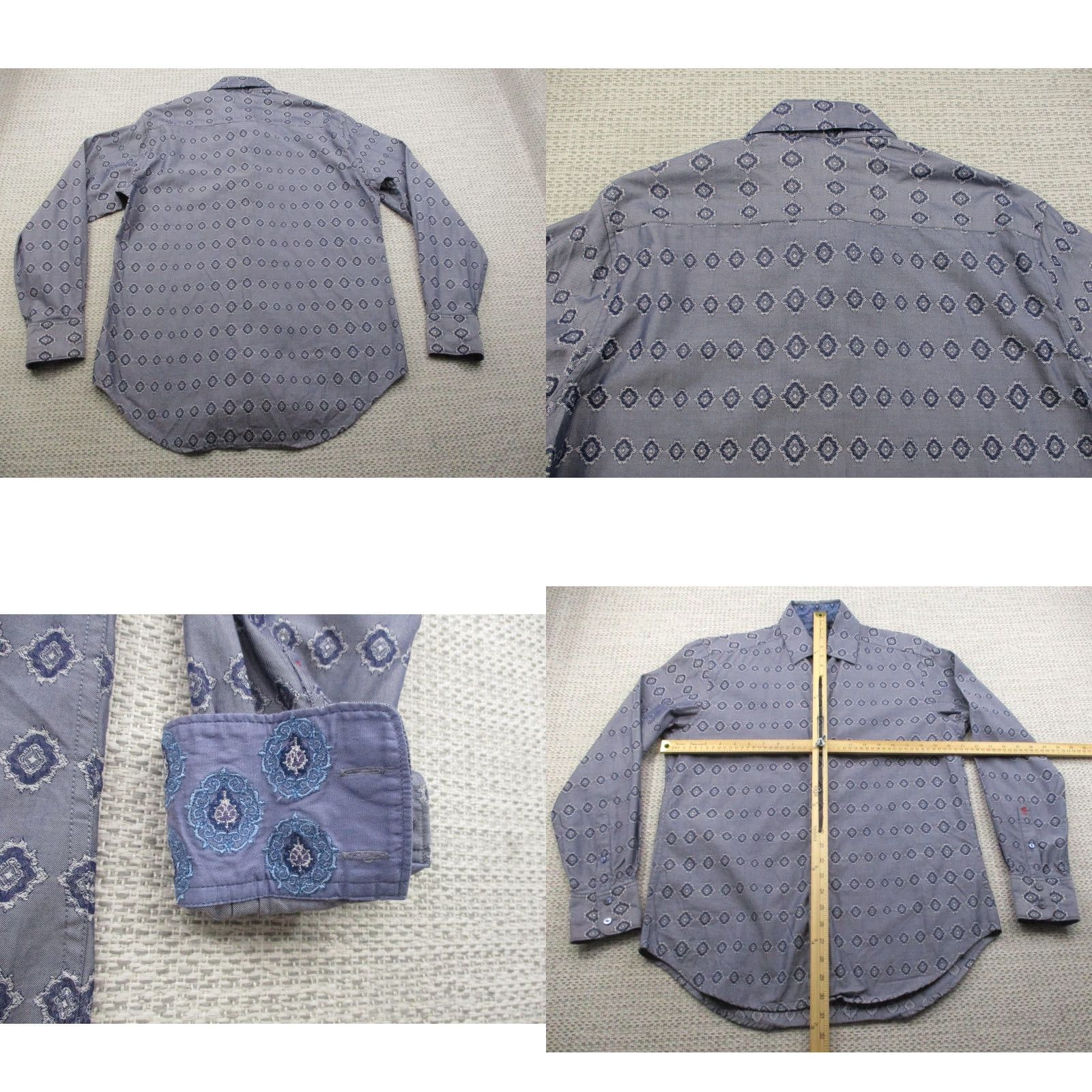 Robert Graham Robert Graham Shirt Mens Small Gray Blue Pattern Button Up Long Sleeve Designer Size US S / EU 44-46 / 1 - 8 Thumbnail