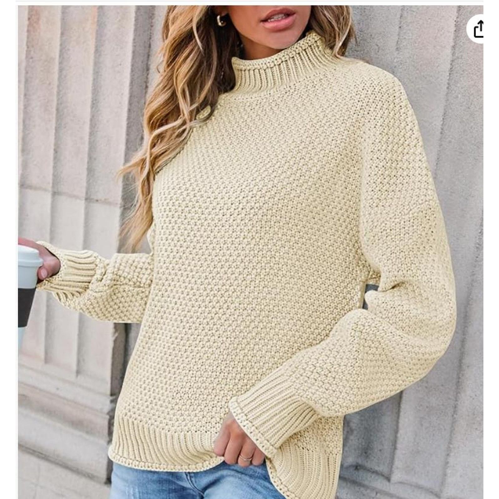 The Unbranded Brand Turtleneck Batwing Sleeve Oversized Knitted PulloverLARGE Size ONE SIZE - 3 Thumbnail