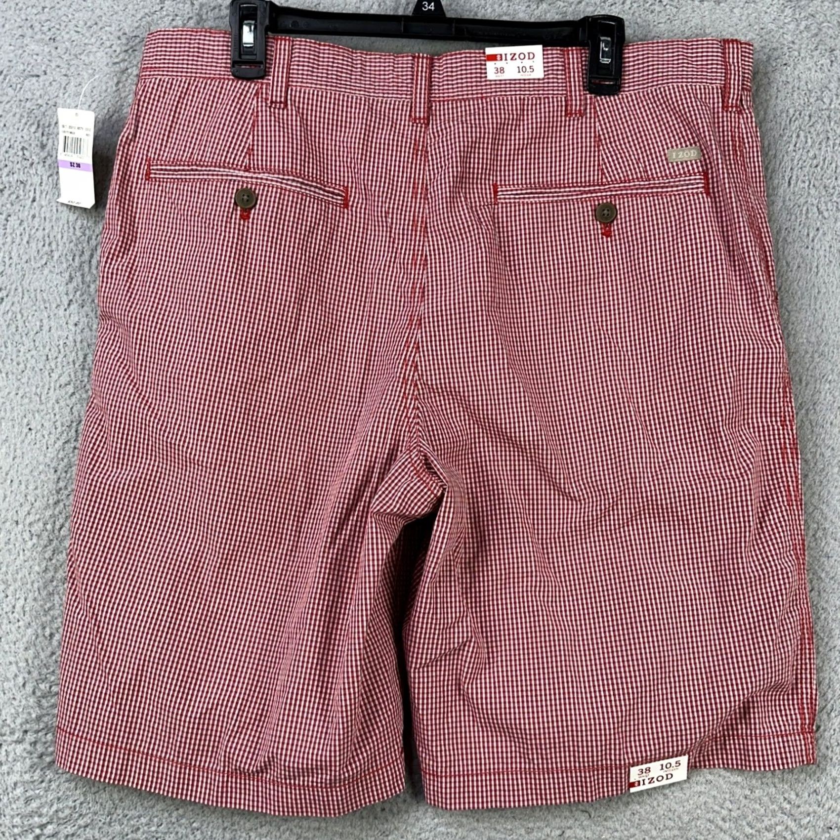 Izod IZOD Mens Khakis Shorts 38X10.5 Red Pin Check Flat Front Pockets 100% Cotton NEW Size US 38 / EU 54 - 3 Thumbnail