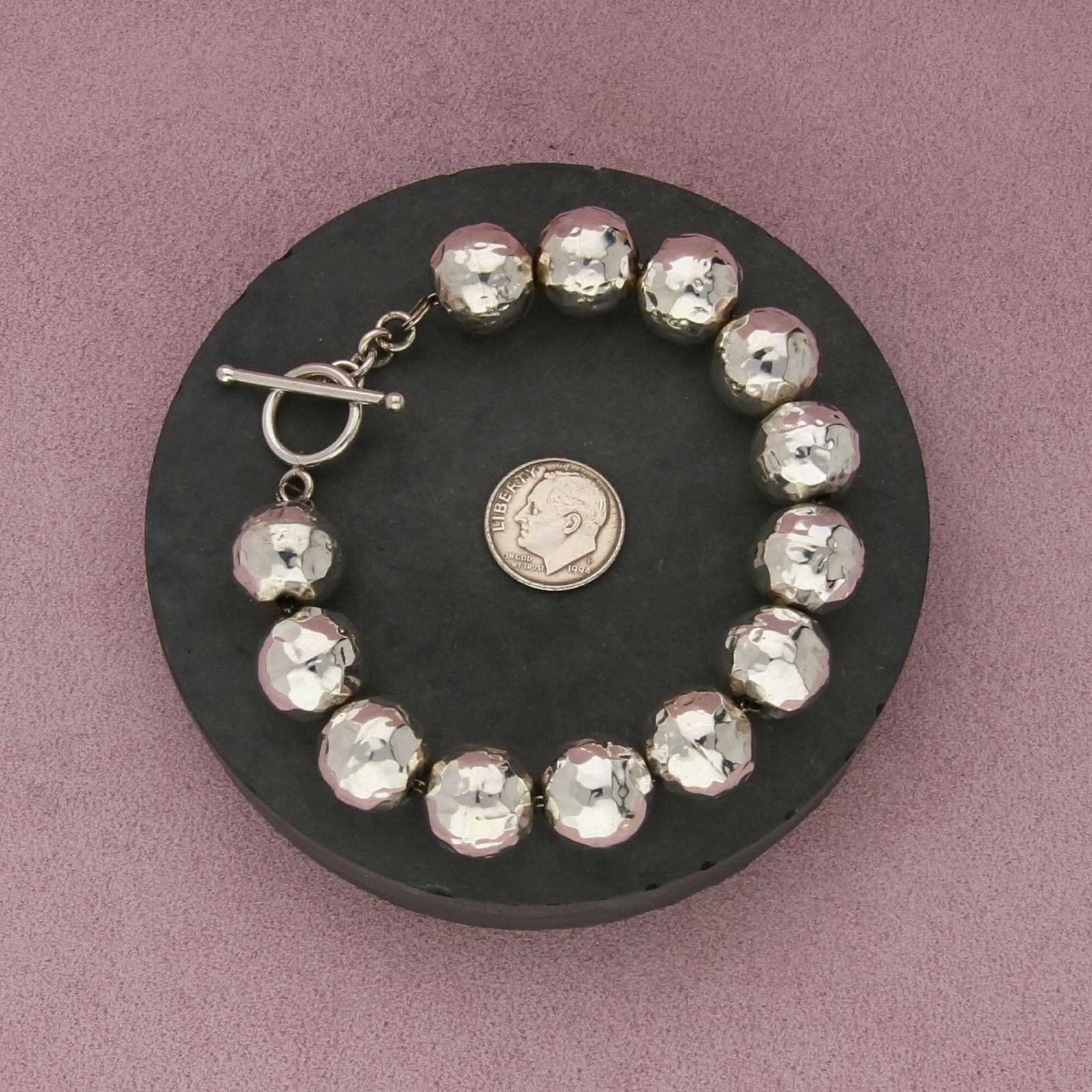 Sterling Silver sterling silver hammered bead toggle bracelet size 7in Size ONE SIZE - 2 Thumbnail