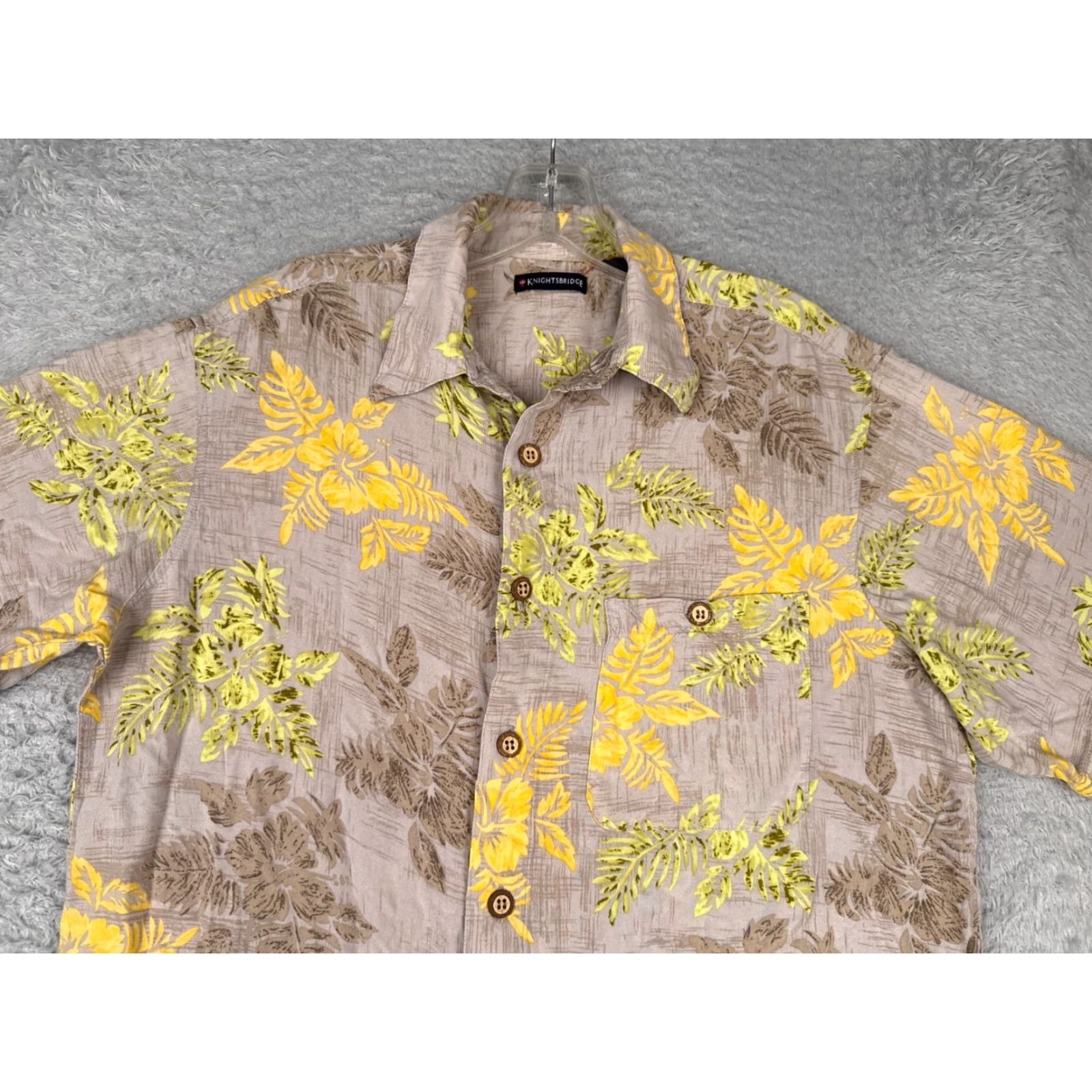 Vintage VINTAGE Knightsbridge Shirt Adult Large Gray Yellow Floral 100% Rayon Hawaiian Pocket Size US L / EU 52-54 / 3 - 4 Thumbnail