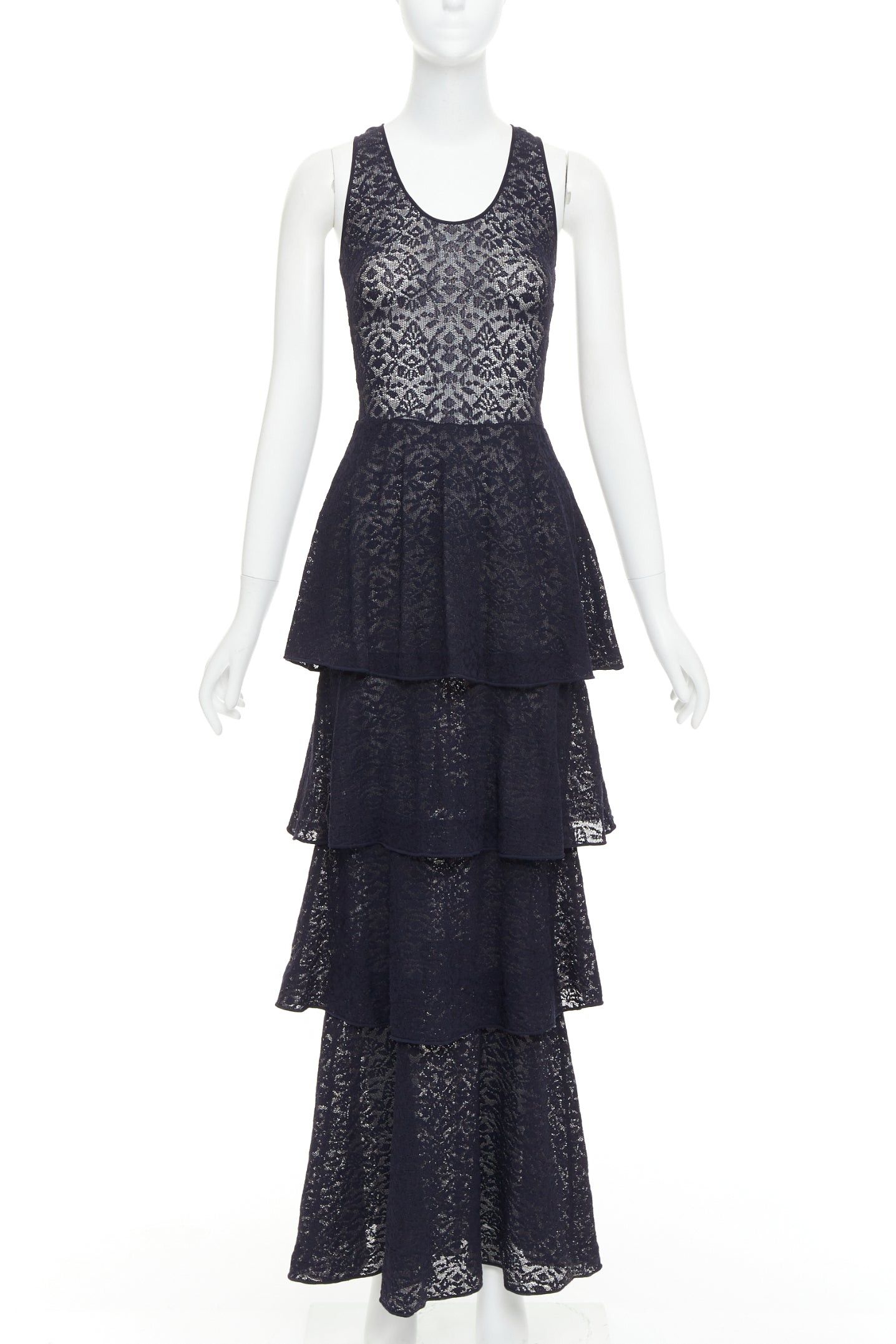 Stella McCartney STELLA MCCARTNEY navy sheer floral lace layered tier dress IT40 S Size S / US 4 / IT 40 - 1 Thumbnail