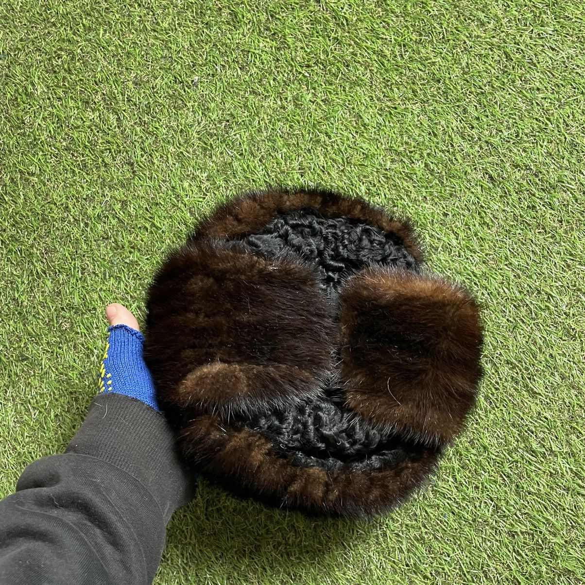 Vintage Vintage Karakul Fur Hat Textured Black Archive Winter OS Size ONE SIZE - 7 Thumbnail