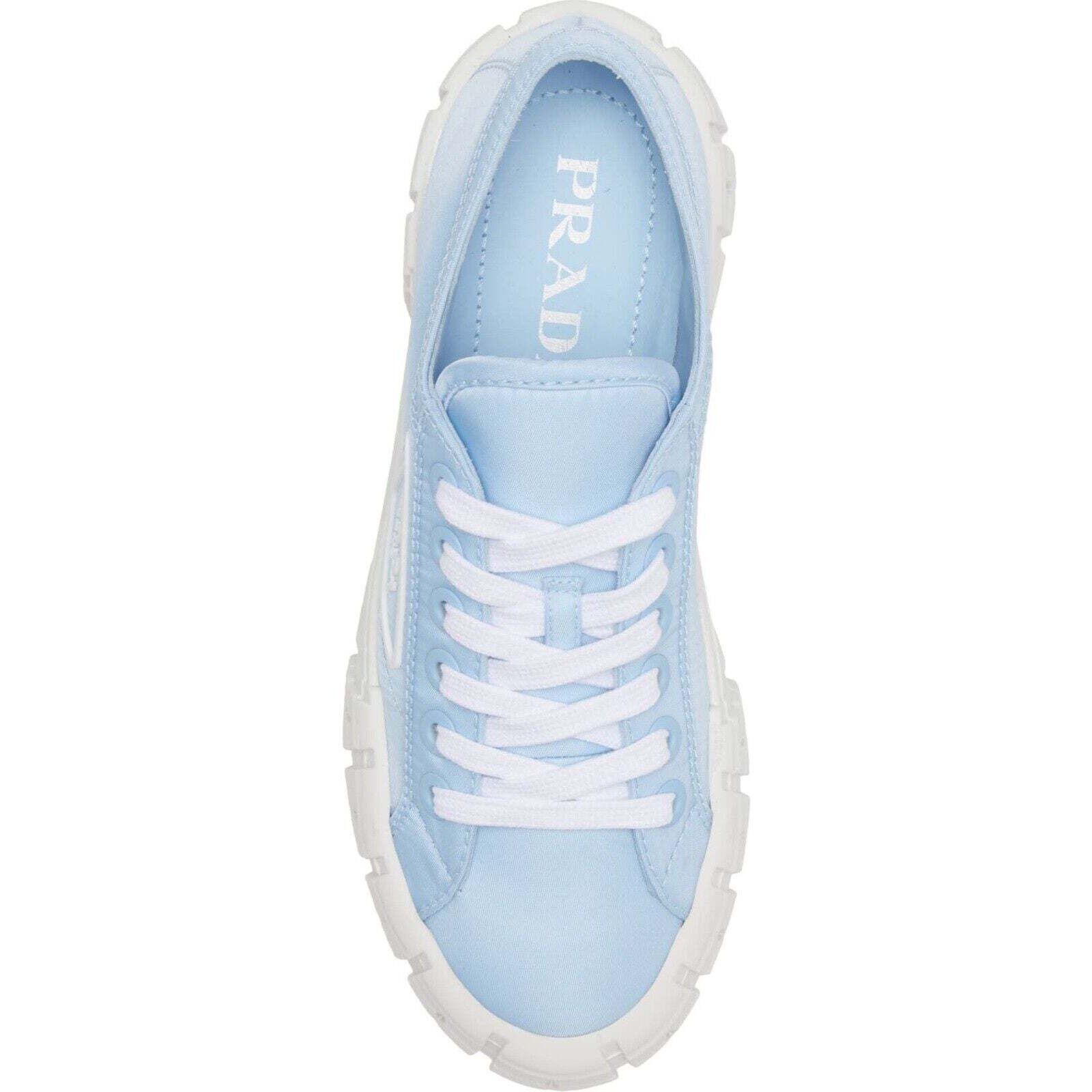 Prada Prada Cielo Blue Nylon White Platform Low Top Sneaker 37.5 Size US 7.5 / IT 37.5 - 6 Thumbnail