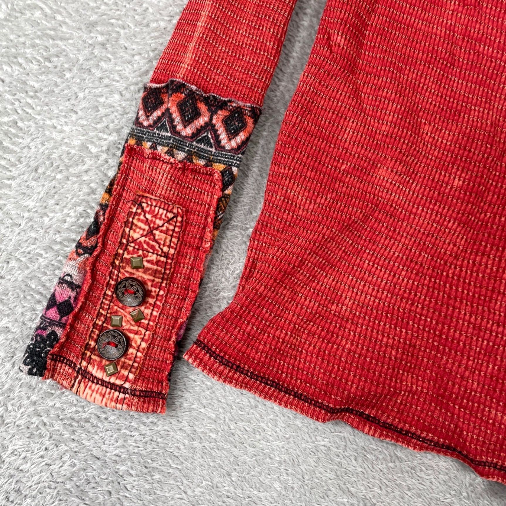 Vintage VINTAGE Americanable Thermal Shirt Womens S Red Waffle Knit Boho Southwestern Hippie Size S / US 4 / IT 40 - 3 Thumbnail