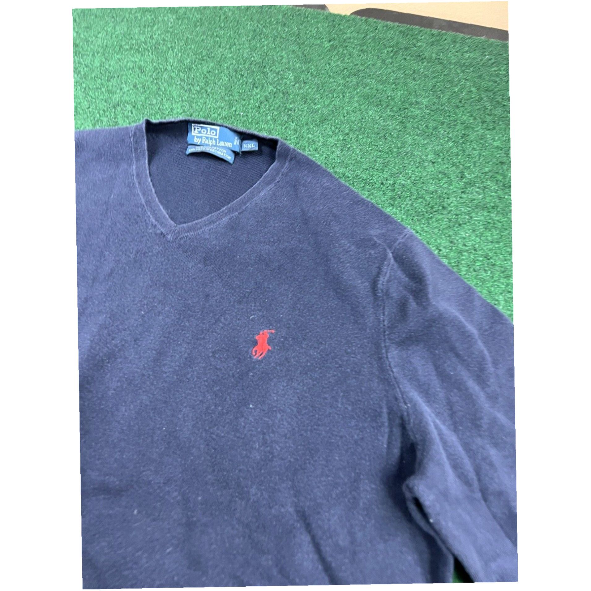 Polo Ralph Lauren Polo Ralph Lauren Sweater Fits Larg V-Neck Pima Cotton Navy Pullover Lightweight Size US L / EU 52-54 / 3 - 2 Thumbnail