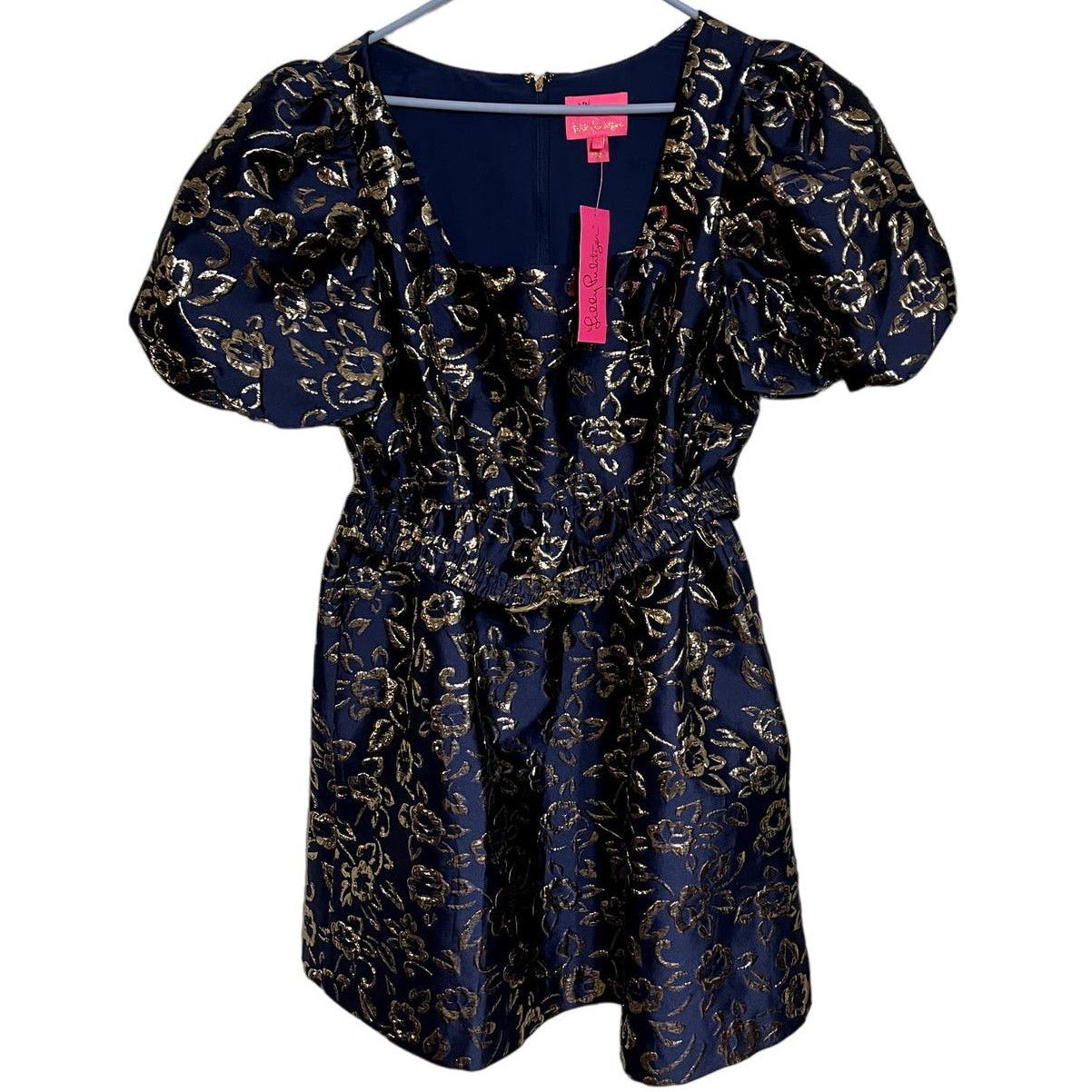 image of NWT Lilly Pulitzer Kasslyn Elbow Sleeve Navy Gold Size 16 in Blue, Women's