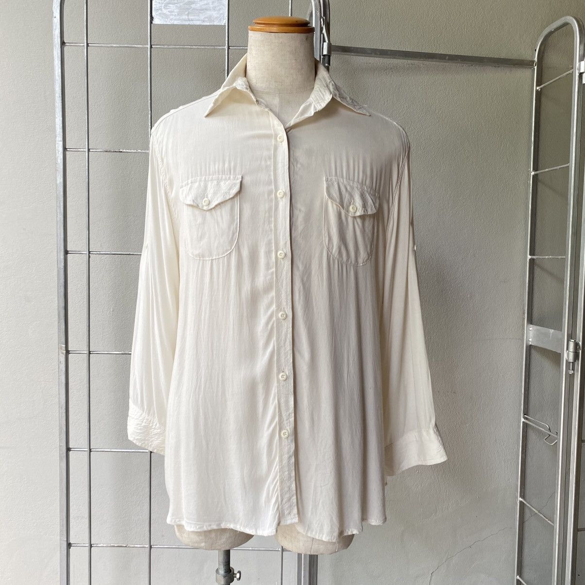 Designer × Japanese Brand G.O.A White Soft Long Sleeve Shirt with Chest Pockets Size ONE SIZE - 3 Thumbnail
