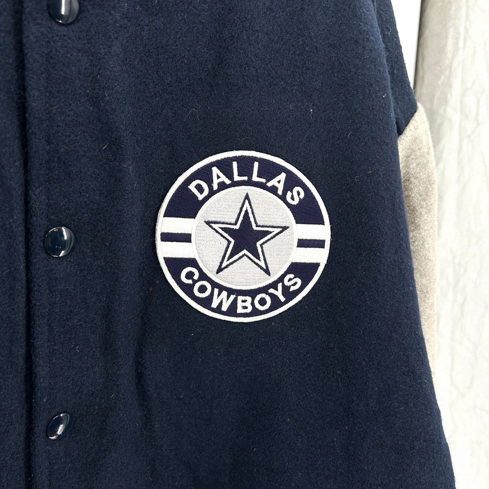 Vintage 90s Navy Gray Varsity Jacket w/ Dallas Cowboys Patch Size US XL / EU 56 / 4 - 3 Thumbnail