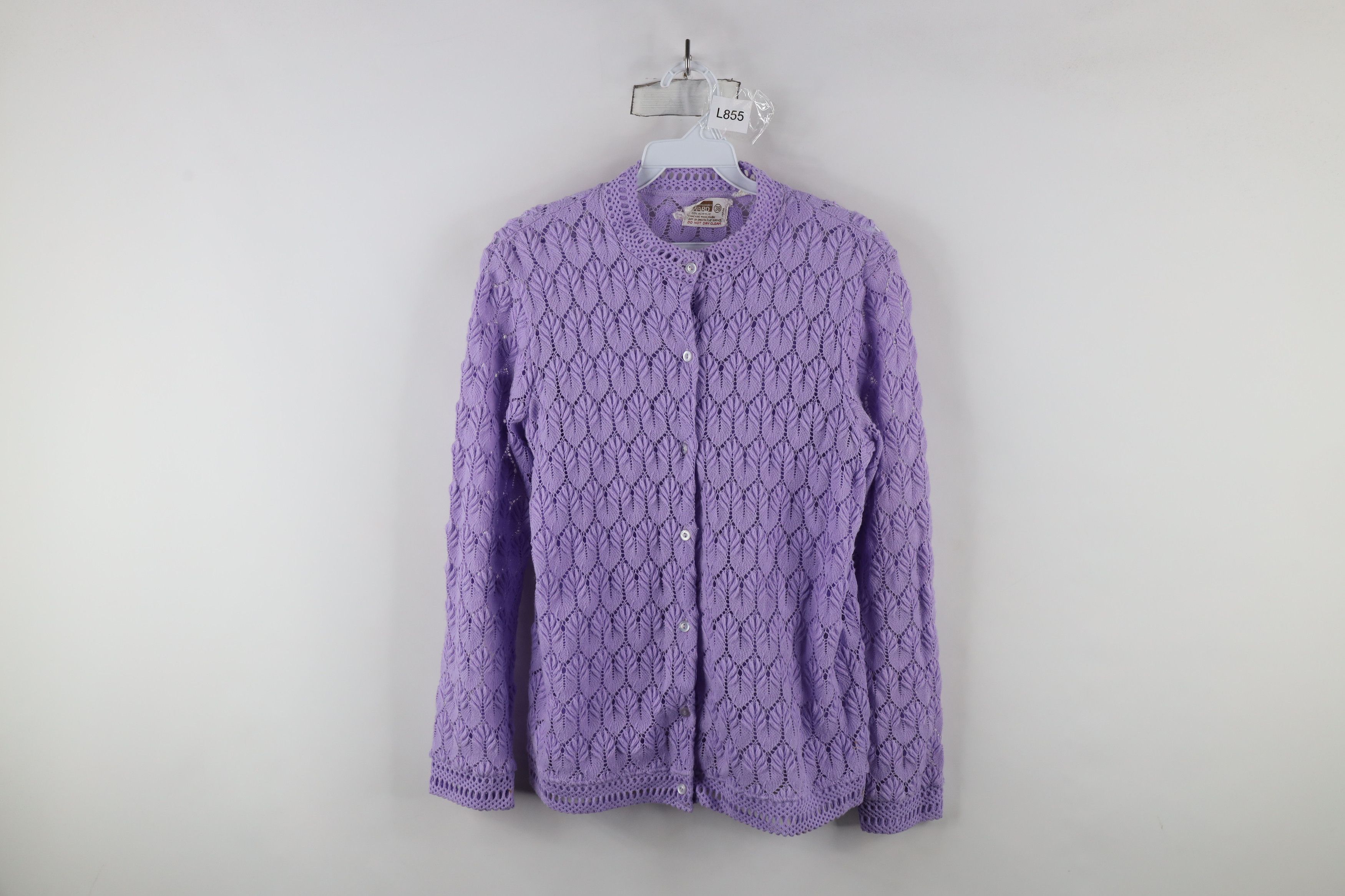 Vintage Vintage 60s Streetwear Crochet Knit Cardigan Sweater Purple Size XS / US 0-2 / IT 36-38 - 1 Thumbnail
