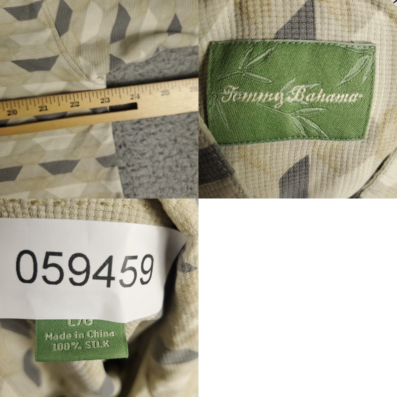 Tommy Bahama VINTAGE Tommy Bahama Shirt Mens Large Beige Geometric Camp Collar Hawaiian Button-Up Shirt L Beige Geometric Hawaiian 90s/Beach/Men’s Clothing Mens Size US L / EU 52-54 / 3 - 8 Thumbnail
