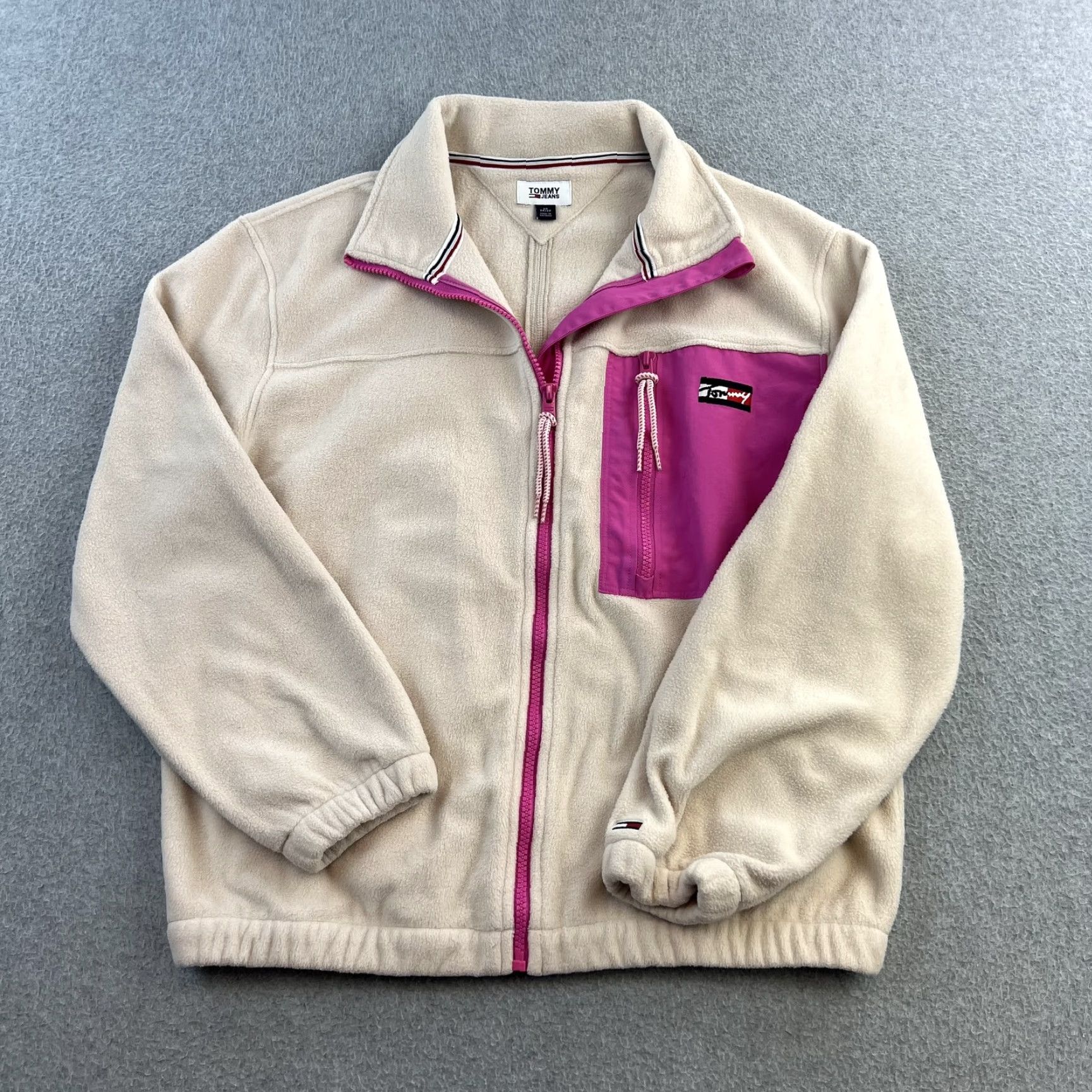 Tommy Hilfiger Tommy Jeans Fleece Jacket Womens XS Beige Pink Full Zip Retro Outdoor Pullover Size XS / US 0-2 / IT 36-38 - 4 Thumbnail
