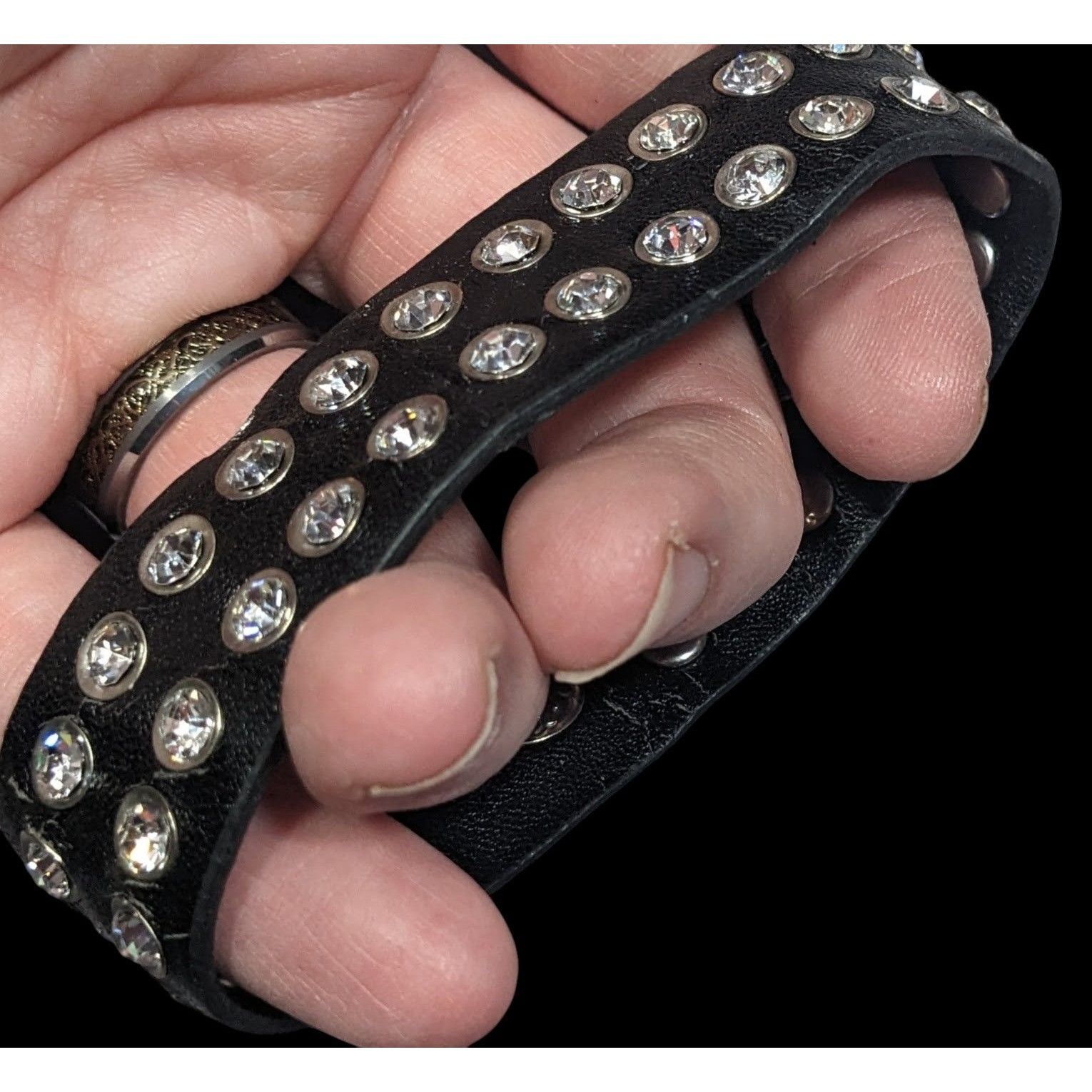 Other Glam Goth Rhinestone Studded Faux Leather Bracelet Size ONE SIZE - 2 Thumbnail