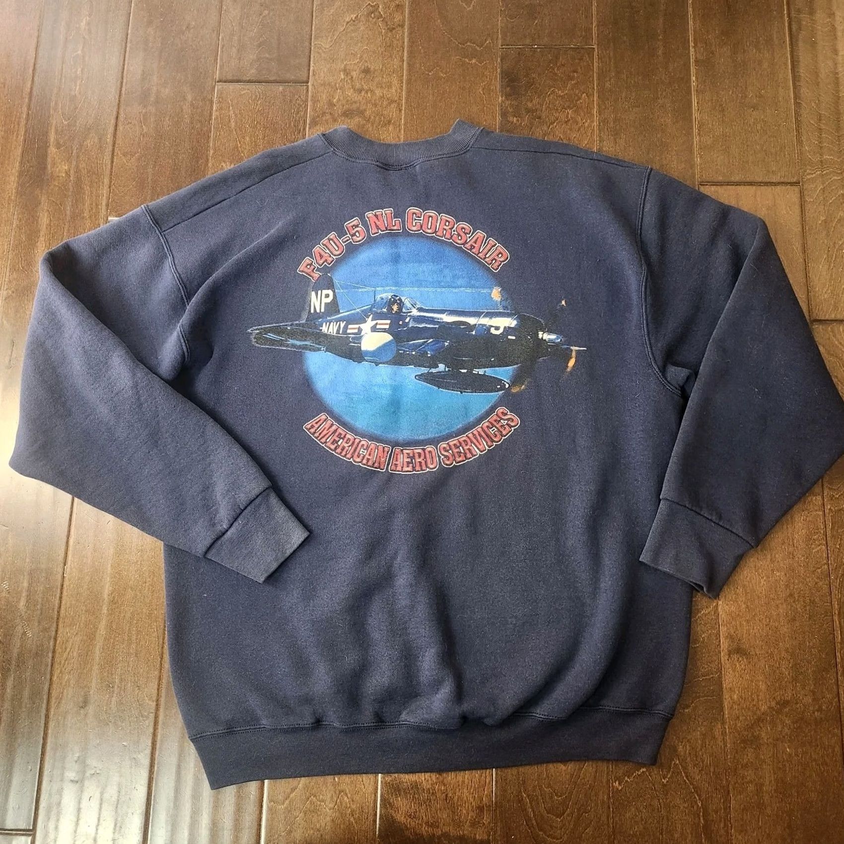 Fruit Of The Loom F4U Corsair Sweatshirt XL Navy Graphic Print USA Planes Aircraft Mens Regular Crew Neck Cotton Blend Pullover Fruit of the Loom Size US XL / EU 56 / 4 - 2 Thumbnail