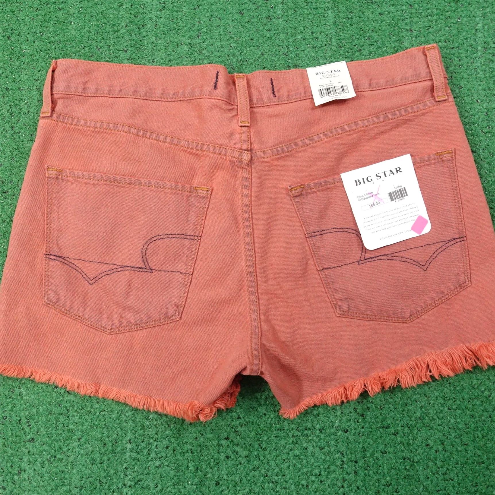 Denime BIG STAR Boyfriend Shorts Womens L Orange Denim Fringe 5-Pocket Zip Fly 35in Waist Summer Casual Womens Size 36" / US 14 / IT 50 - 4 Thumbnail
