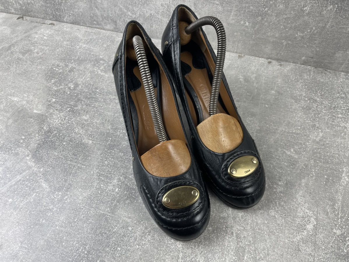 Chloe × Vintage Chloe Black Formal Logo Opium Leather Heels Luxury Shoes Size US 7.5 / IT 37.5 - 3 Thumbnail