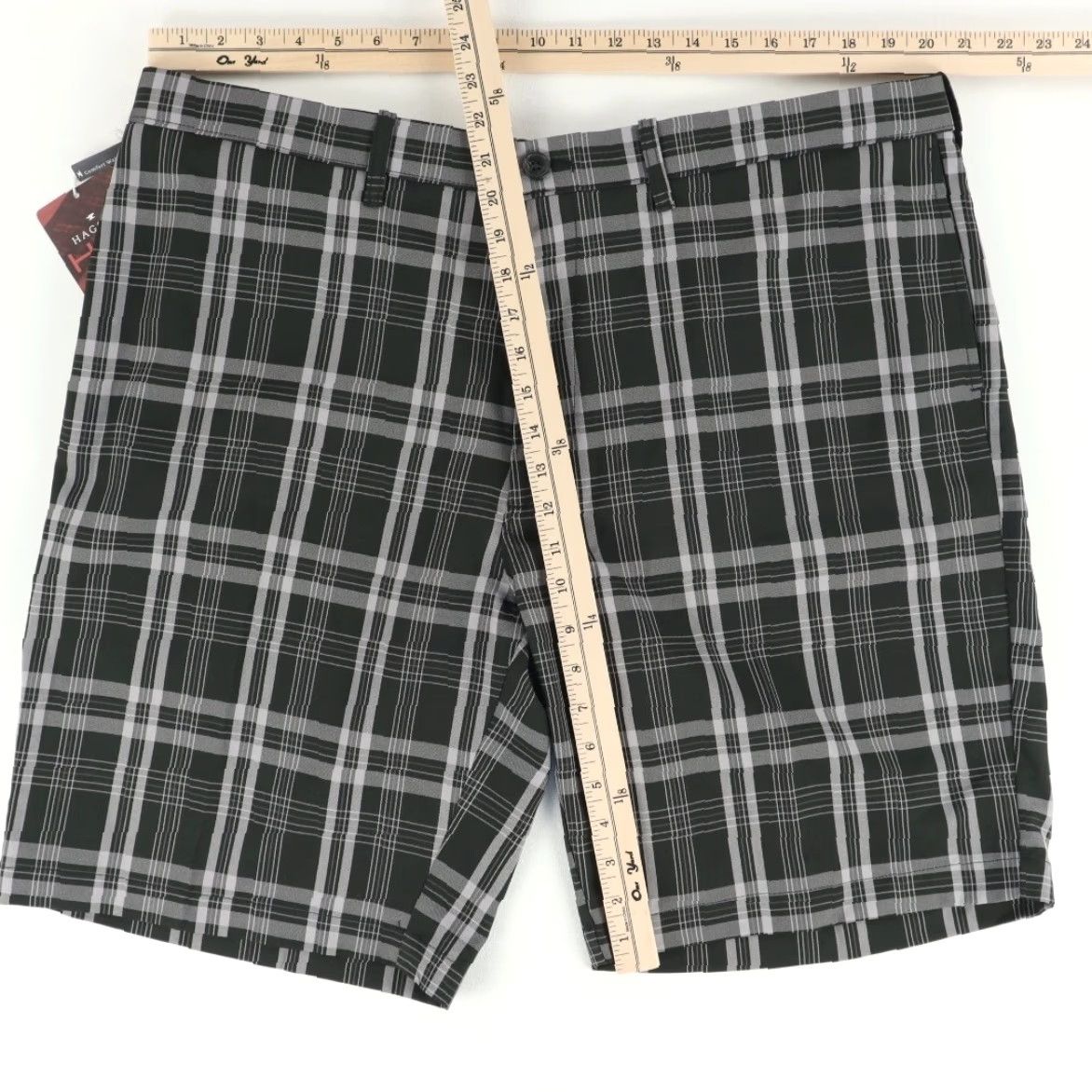Haggar Haggar Chino Shorts Black Plaid Men's 42 Khaki Polyester Casual Regular Inseam 11in. 20.5in Half Waist Big & Tall Size 42 Mens Size US 42 / EU 58 - 3 Thumbnail