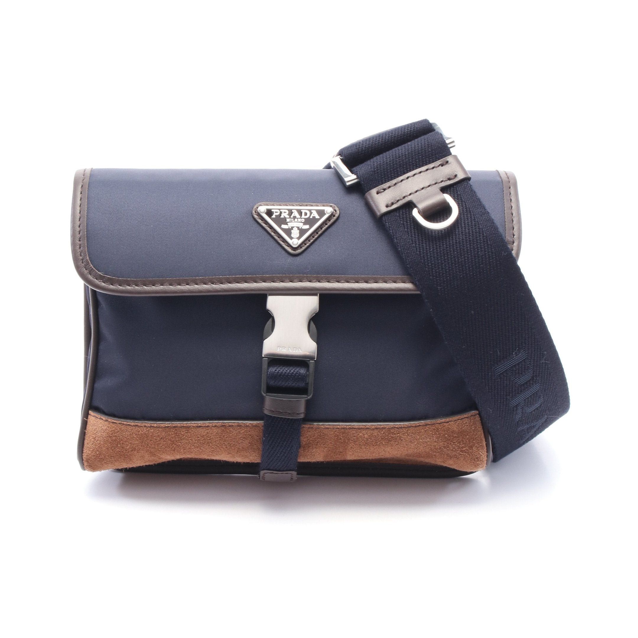 Prada Re Nylon Smartphone Case Shoulder Bag Suede Leather Navy Brown in Blue, Men's