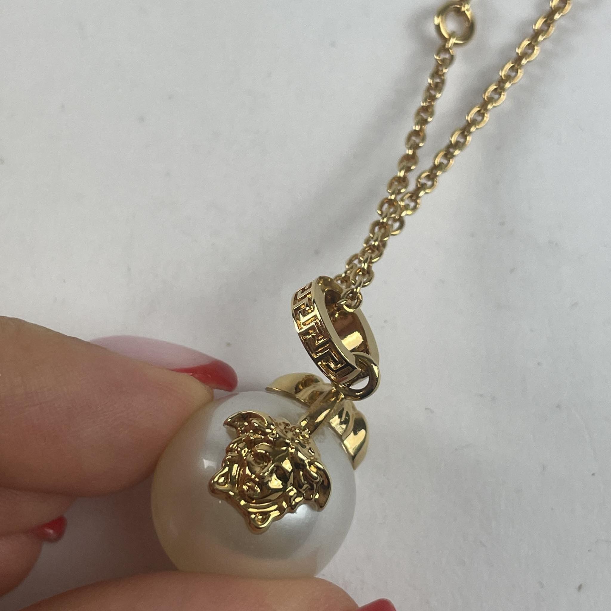 Versace NEW Versace Gold Plated White Pearl Medusa Necklace Size ONE SIZE - 5 Thumbnail