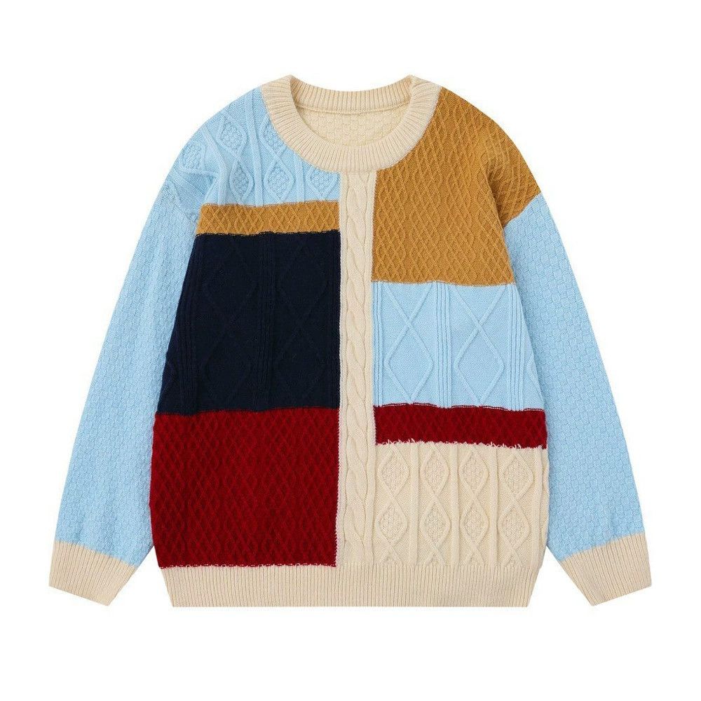 Vintage Men's asymmetrical plaid knitted stitching sweater y2k Size US M / EU 48-50 / 2 - 1 Thumbnail