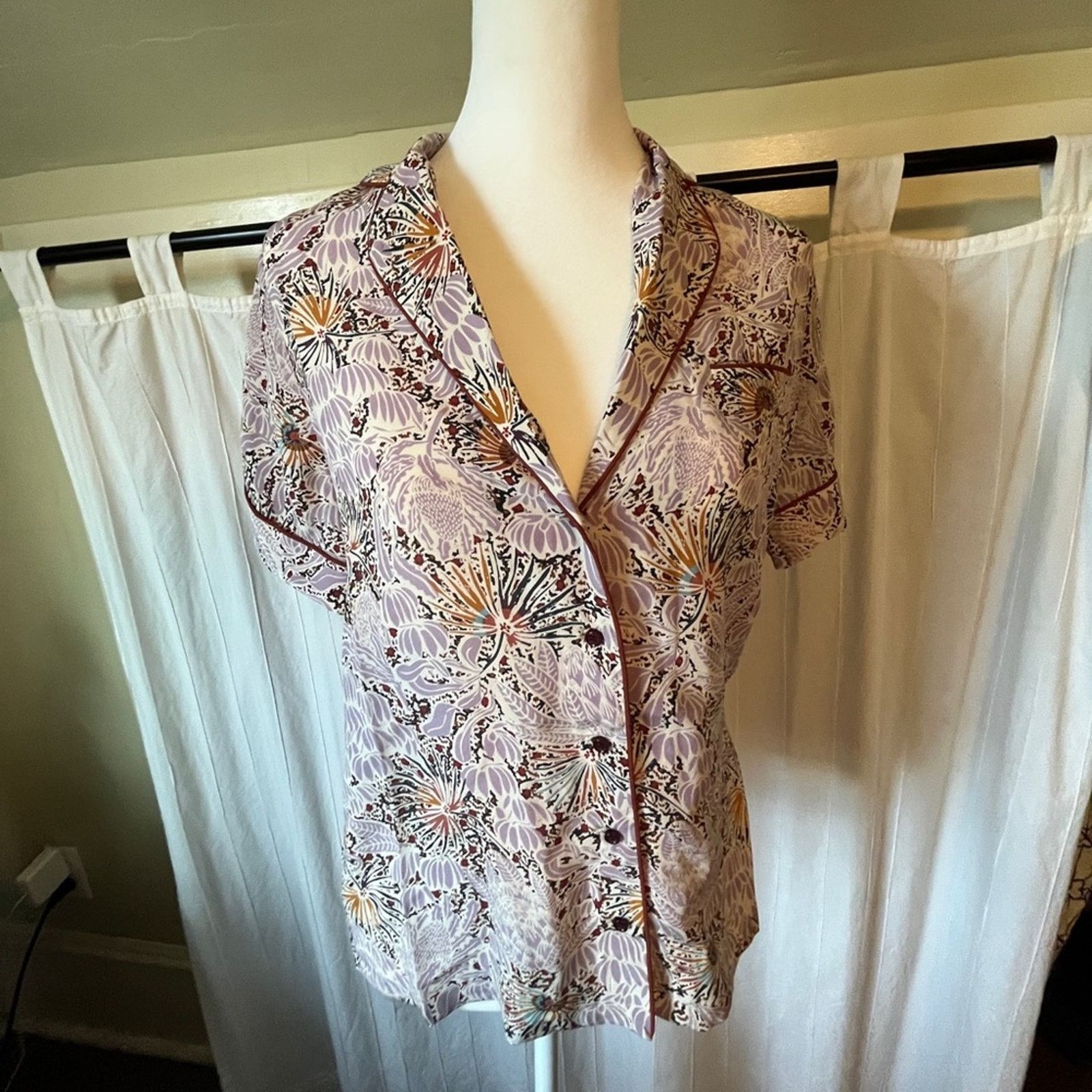 Sezane Sessun 100% silk Gil Pyjama Blouse Size XS / US 0-2 / IT 36-38 - 3 Thumbnail