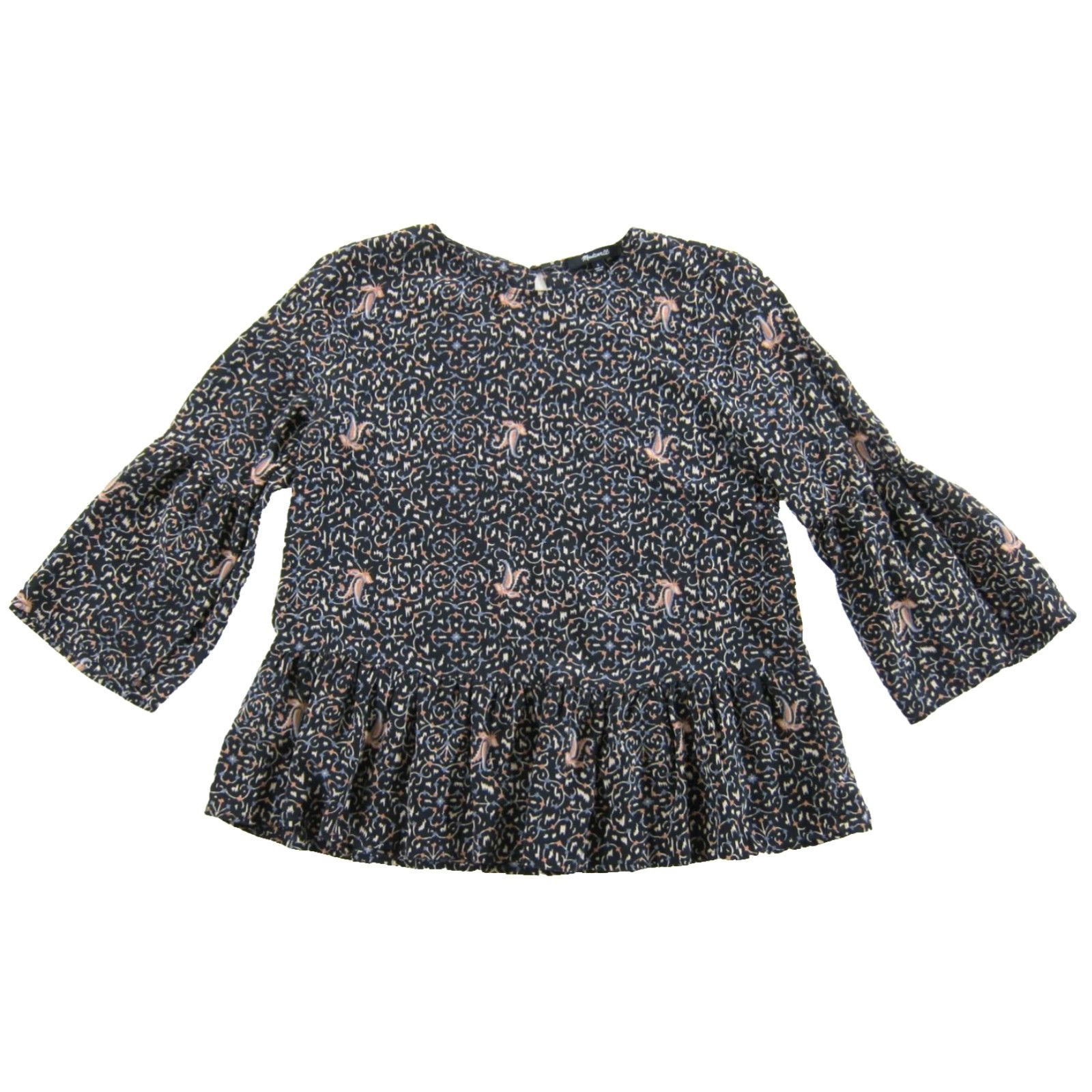 Madewell Madewell Blouse 100% Silk Paisley Floral 3/4 Sleeve Tunic Peasant Blue S Women's Shirt Size S / US 4 / IT 40 - 2 Thumbnail
