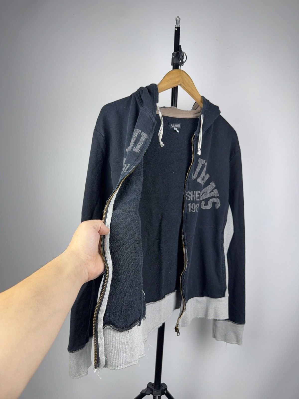 Armani Vintage 00s Retro Distressed Armani Jeans Luxury hoodie Y2K Size L / US 10 / IT 46 - 8 Thumbnail