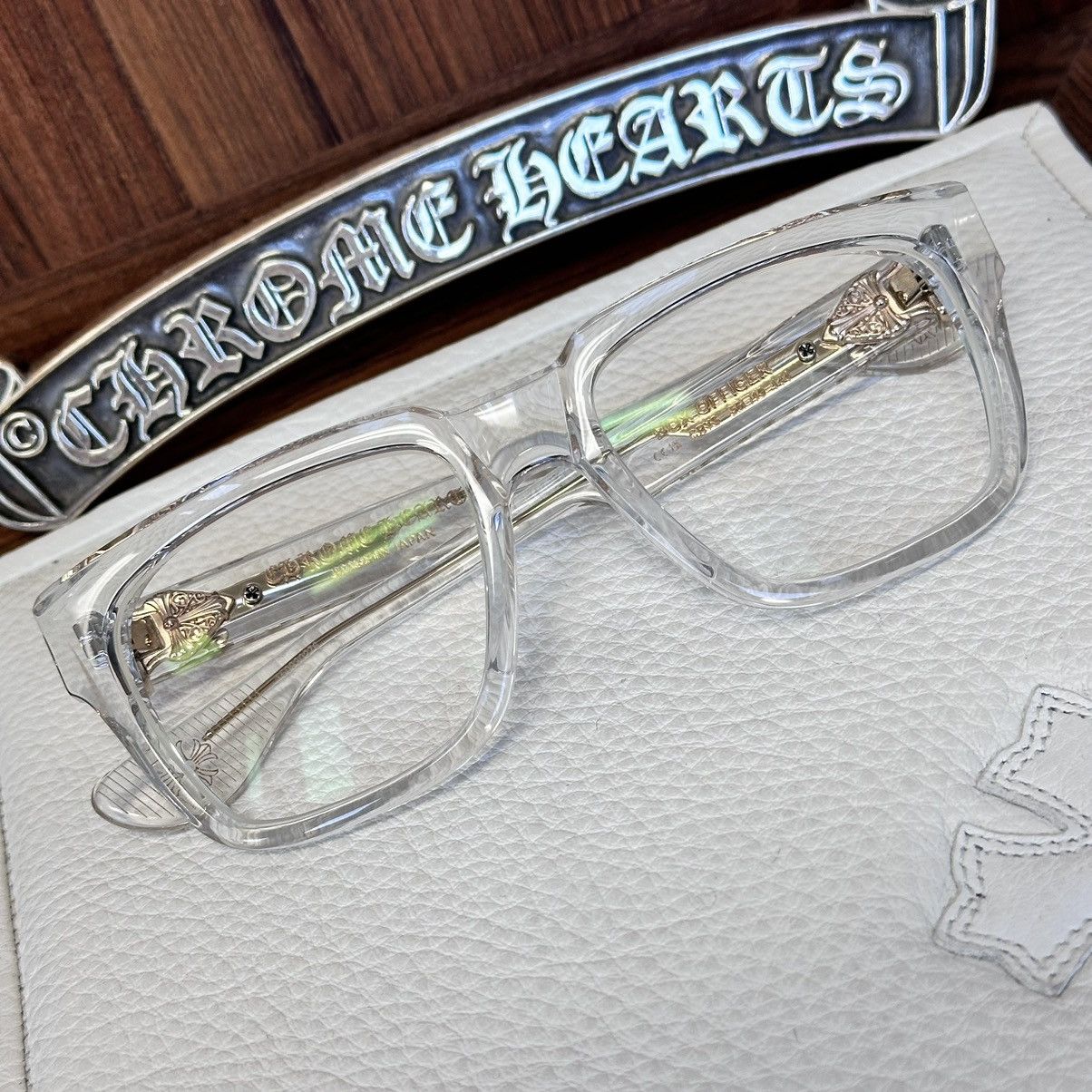Pre-owned Chrome Hearts Box Officer Glasses In Crystal