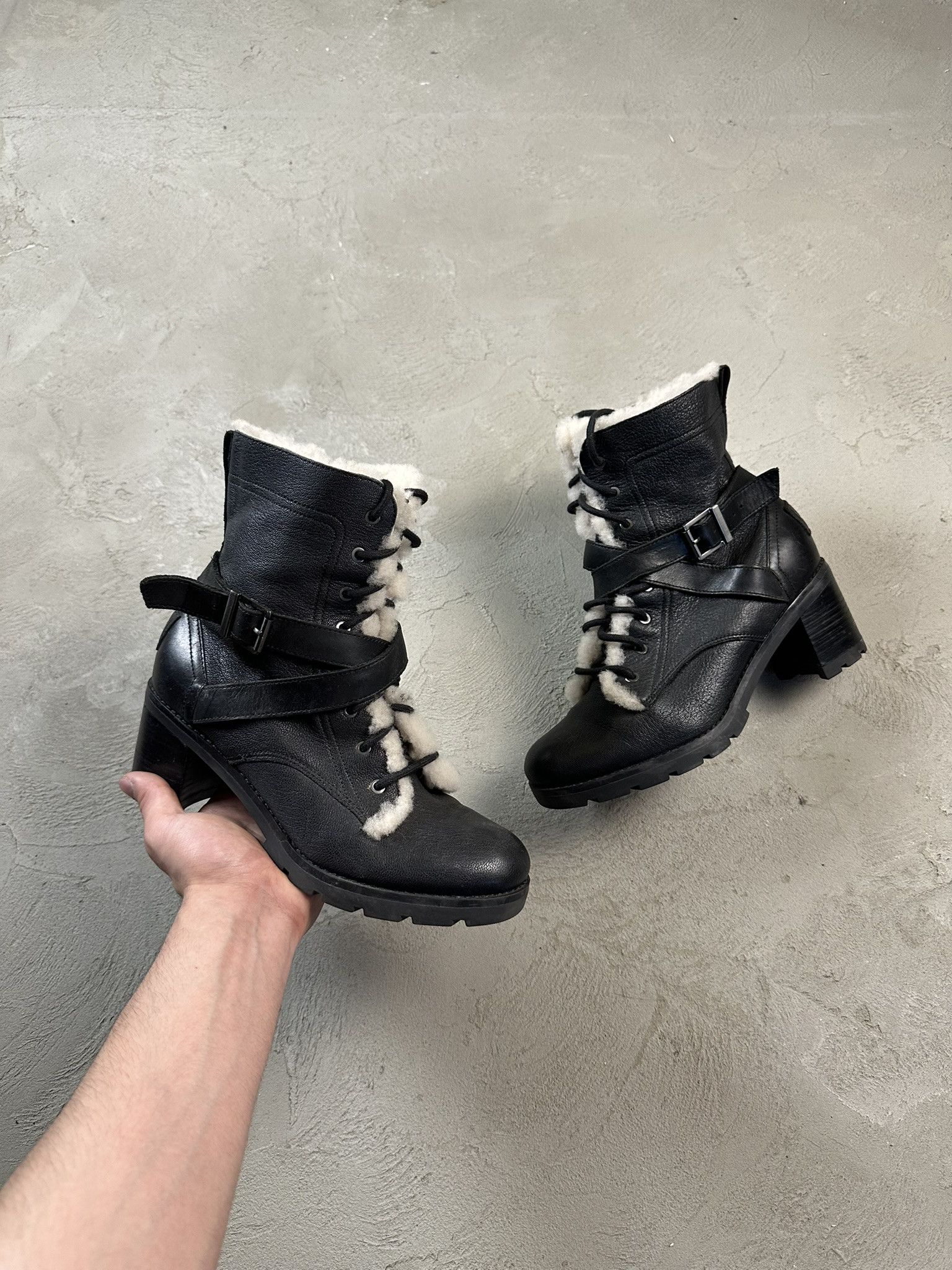 Avant Garde x Ugg Vintage Y2K Ugg Shearling Leather Heel Shoes Boots in Black, Women's (Size 8)