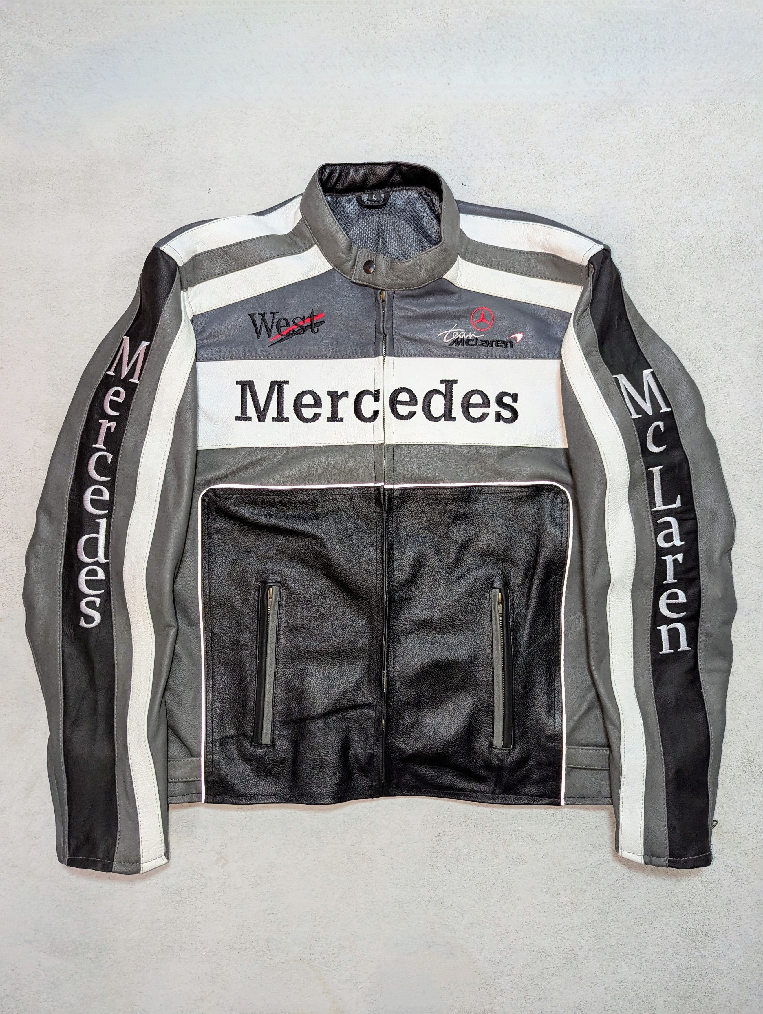 Mercedes Benz McLaren ジャケット グレー/ブラック Leather Jacket × Mercedes Benz × Racing 🔥 Mercedes X