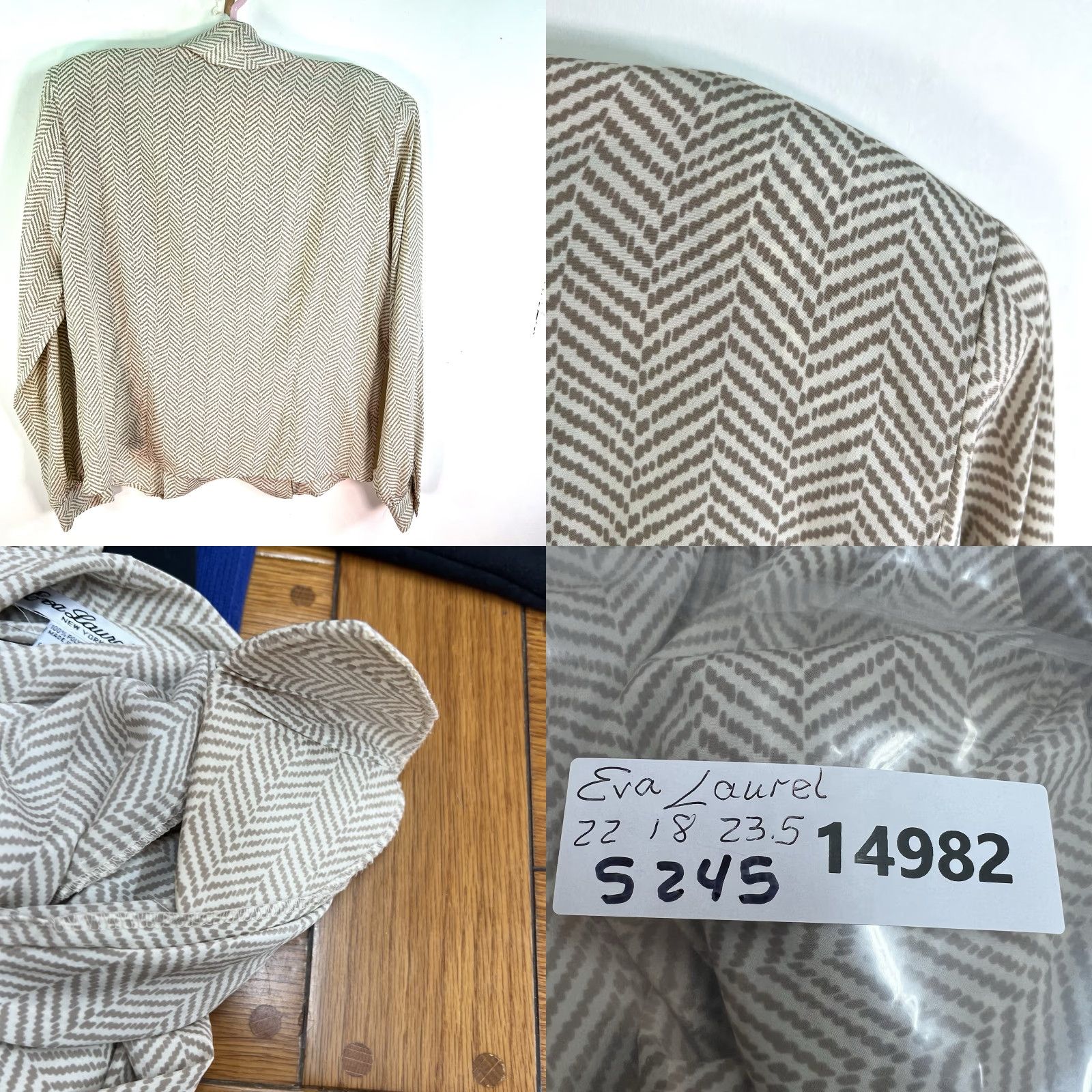 Vintage VINTAGE Eva Laurel Blouse Shawl Collar Herringbone Button-Up Women's Size 10 Beige 70s Pattern Mens? Women? Size L / US 10 / IT 46 - 8 Thumbnail
