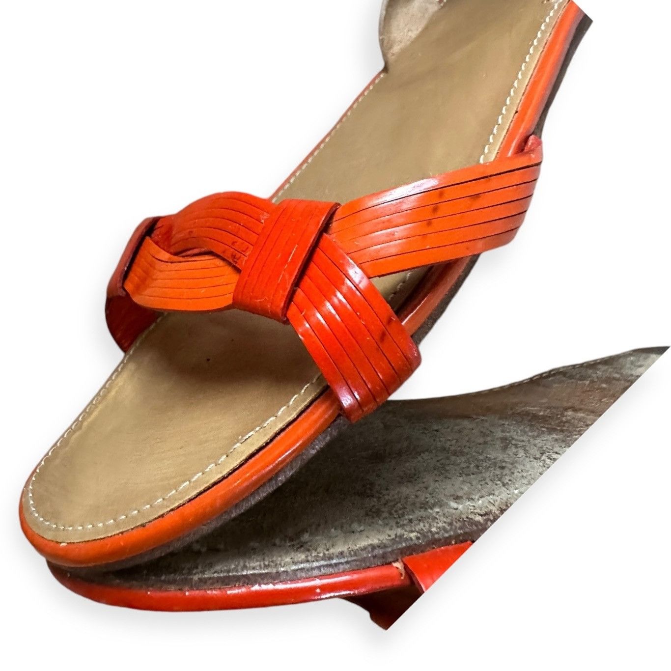 Prada Prada Flat Sling Back Sandal, Orange Patent, Size 38.5 EU Size US 8.5 / IT 38.5 - 13 Thumbnail