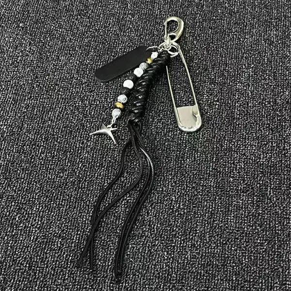 Jewelry Black Beaded Tassel Keychain with Silver Safety Pin Charm Size ONE SIZE - 3 Thumbnail