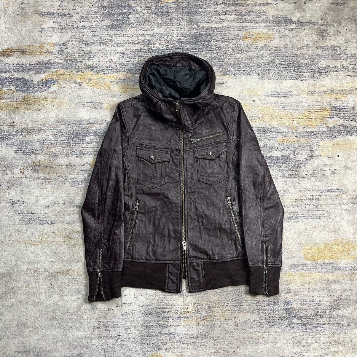 未使用級【goa】leather gimmick bono jacket G.O.A Early 00s Goatskin Leather Bono Hooded Rider Jacket