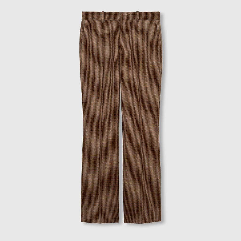 Gucci o1la5ras0526 Embroidered Houndstooth Wool Pants in Brown Size 30" / US 8 / IT 44 - 1 Thumbnail