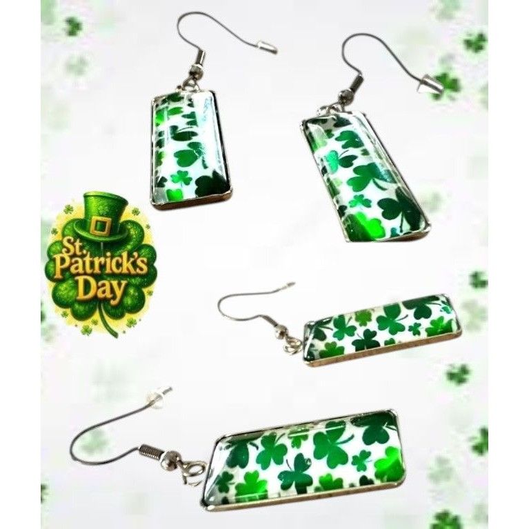 Handmade St Patrick's Day Shamrock Earrings Rectangle Party Parade Fe Size ONE SIZE - 3 Thumbnail