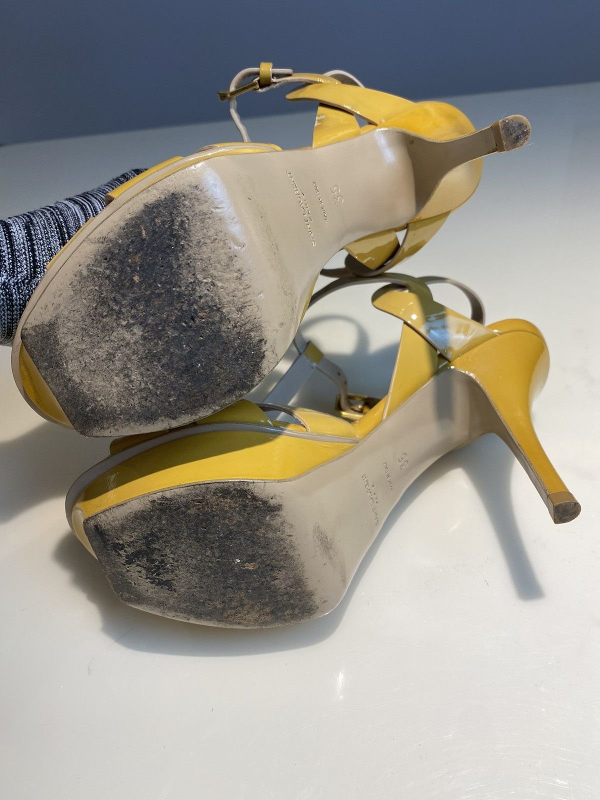 Yves Saint Laurent YSL Pastel Yellow Patent Leather Tribute Heels Size US 5 / IT 35 - 8 Thumbnail