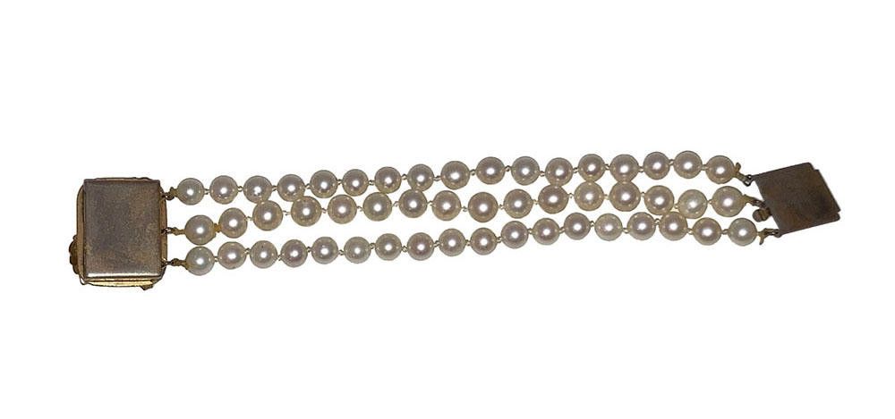 Designer Art Nouveau Brass Floral Cultured Pearl Bracelet Size ONE SIZE - 4 Thumbnail