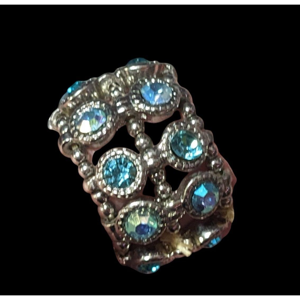 Other Chunky Glam Blue Rhinestone Silver Tone Stretch Ring Size 7 Size ONE SIZE - 4 Thumbnail