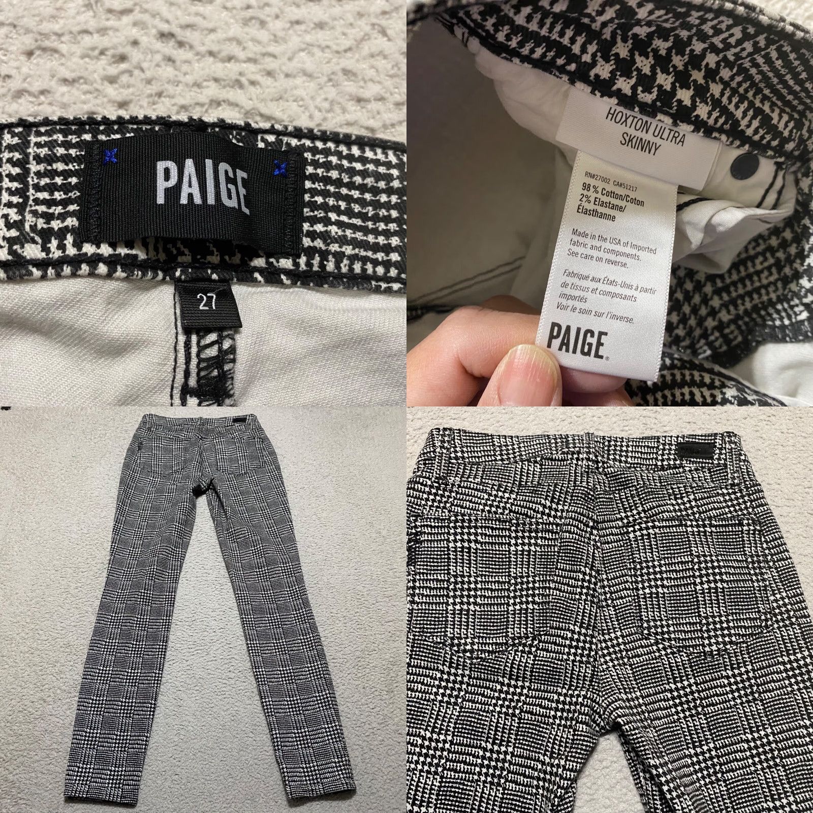 Paige Paige Pants Womens Sz 27 Black Plaid Check Ankle Mid Rise Ultra Skinny Stretch Size 27" / US 4 / IT 40 - 8 Thumbnail